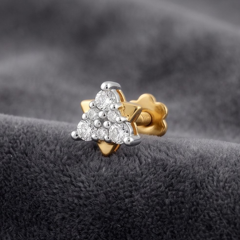 18KT Yellow Gold 0.06 Carat Round Diamond Nose Pin | Titali Design NPP-21256