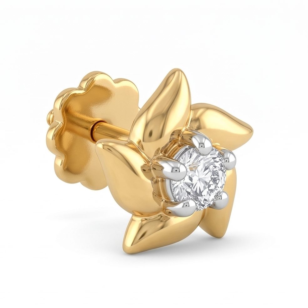 18KT Yellow Gold 0.06 Carat Round Diamond Nose Pin | Titali Design INNP569