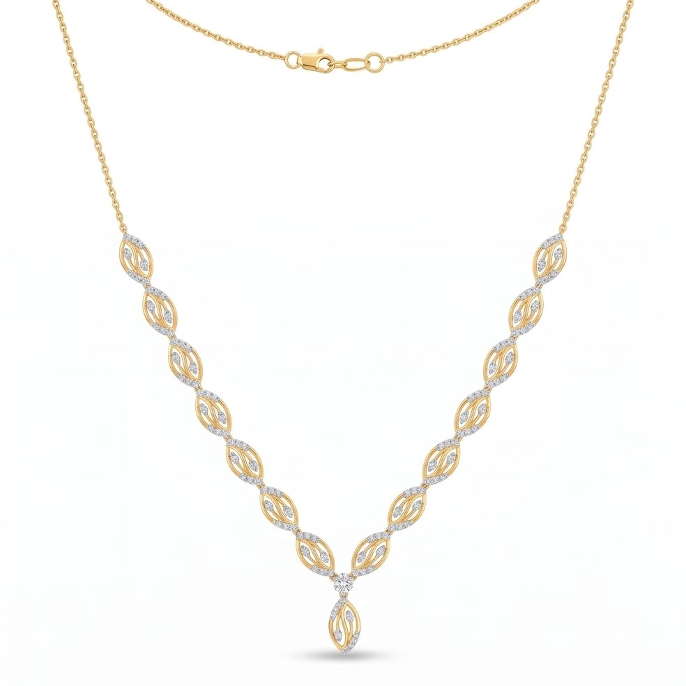 18KT Yellow Gold 0.81 Carat Round Diamond Necklace | Titali Design ANSO4558